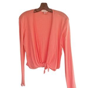 Fresh Produce Coral Orange Open Cardigan Womans Sz L Summer Beachy Cotton Blend
